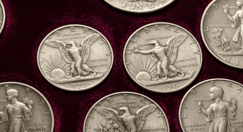 Antique US half dollar coins including Walking Liberty and Kennedy