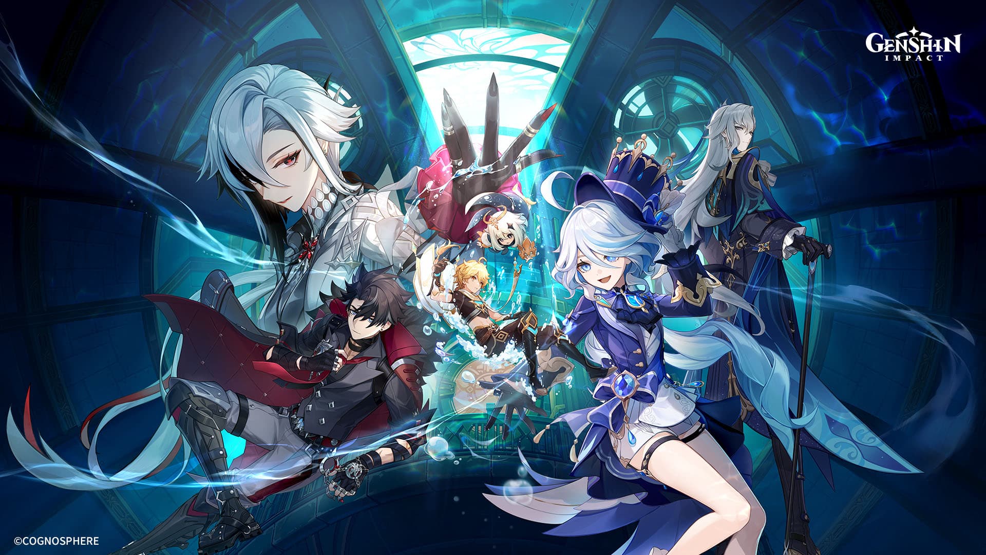 Genshin Impact Fontaine characters - account value estimator for 5-star characters like Neuvillette, Furina, and Arlecchino